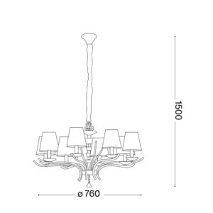 Pegaso SP8 197739 - схема с размери Схема с размери на Ideal Lux Pegaso SP8 197739 с диаметър 76 см и максимална височина 150 см
