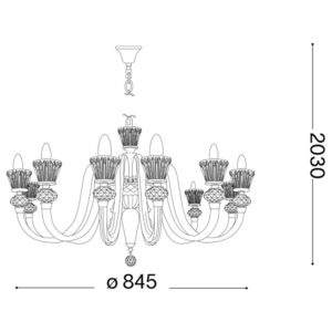 Ideal Lux Strauss 140612 - схема с размери Размерна схема на Ideal Lux Strauss 140612 - диаметър 84,5 см и максимална обща височина 203 см