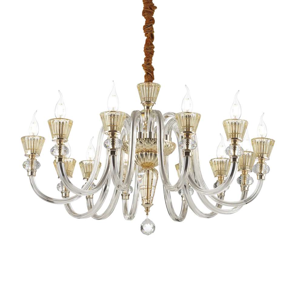 Кристален полилей Ideal Lux Strauss SP12 140612 12хE14 Ø84,5 см златист - основен изглед
