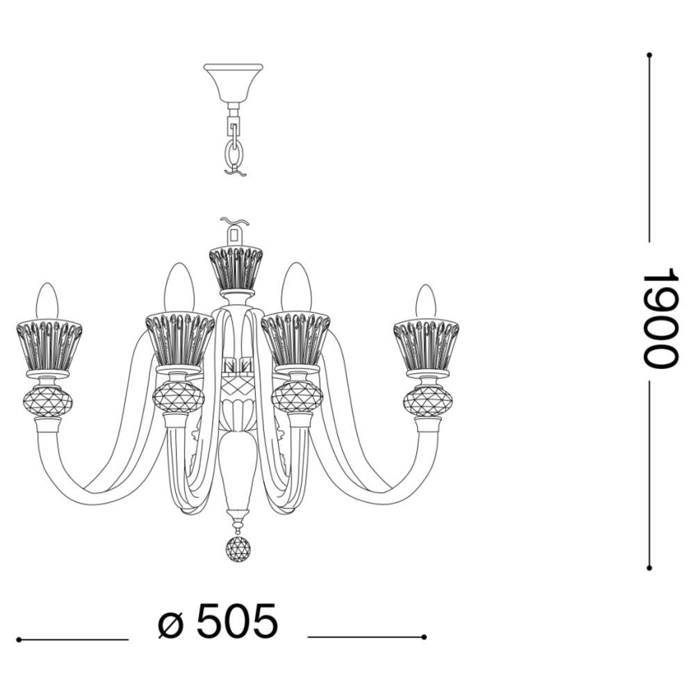Размерна схема на Ideal Lux Strauss 140605 - диаметър 50,5 см и максимална обща височина 190 см