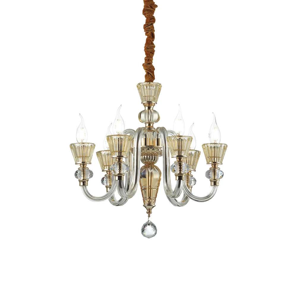 Кристален полилей Ideal Lux Strauss SP6 140605 6хE14 Ø50,5 см златист - основен изглед