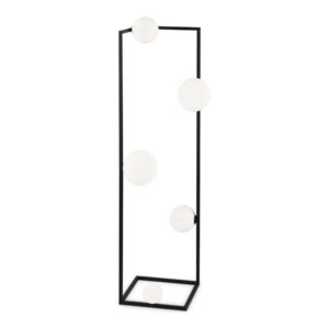 Черният лампион Ideal Lux Angolo PT5 284309 е с пет бели стъклени сфери върху правоъгълна метална рамка