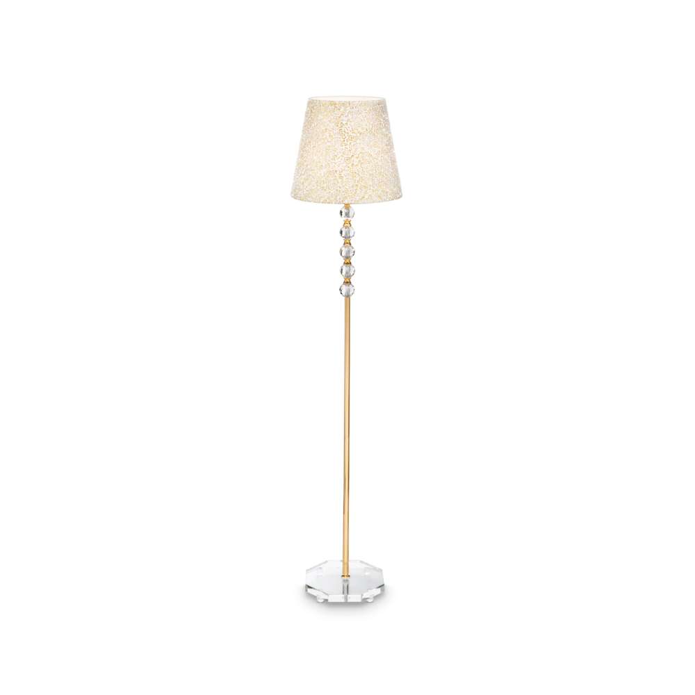 Лампион Ideal Lux Queen PT1 077765 с кристална основа и бяло-златист абажур на бял фон
