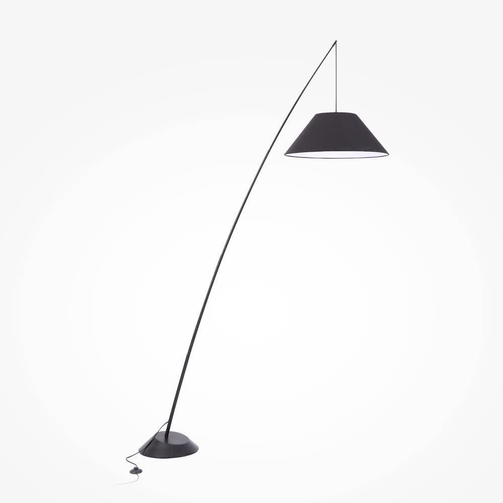 Maytoni Campanula Z002FL-01B - черен лампион с дълга наклонена стойка и текстилен абажур