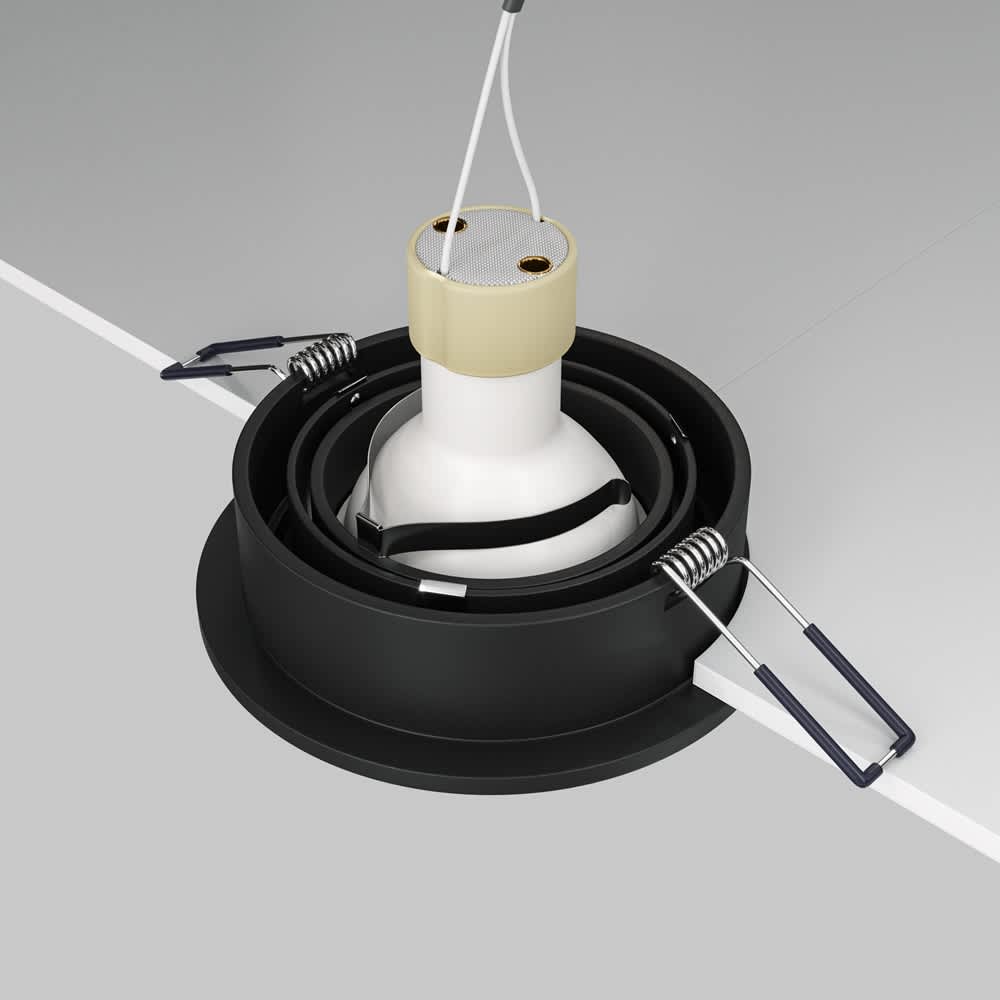 Луна за вграждане Maytoni Atom DL023-2-01B GU10 Ø9,2 см черна - заден изглед с фасунгата и закрепването