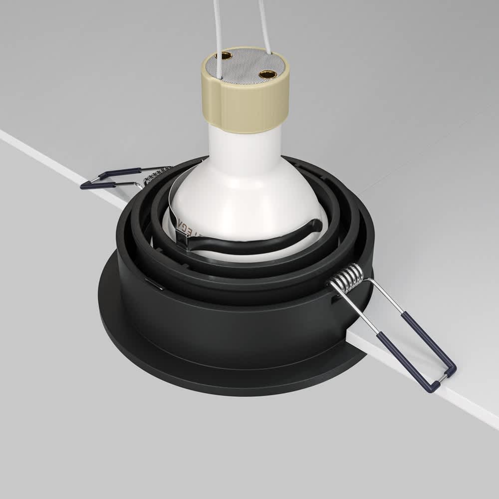 Луна за вграждане Maytoni Atom DL025-2-01B GU10 Ø9,2 см черна - заден изглед с фасунгата и закрепването