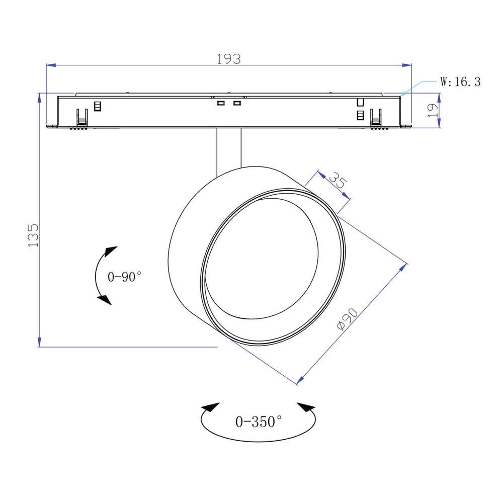 Черен магнитен LED спот Maytoni Lens TR217-4-15WTW-DD-B, схема с размери