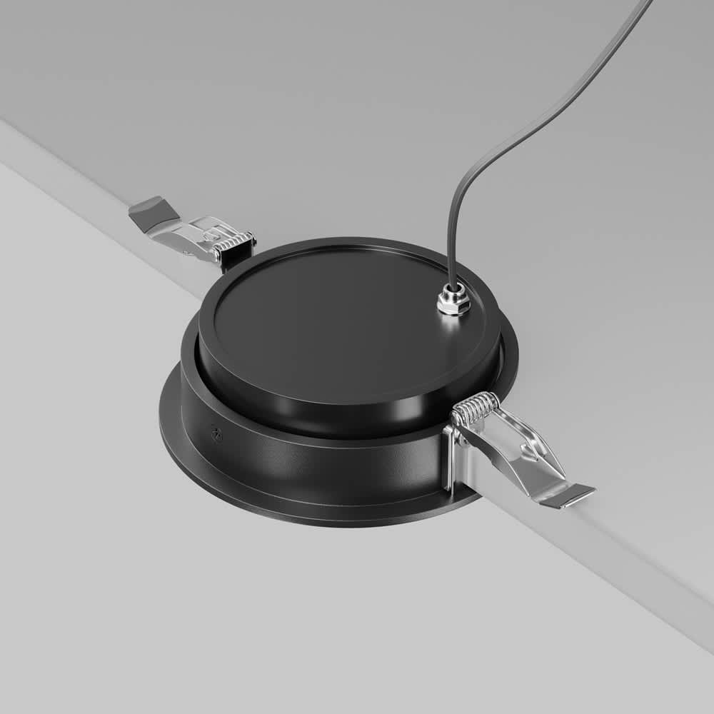Черна LED луна Maytoni Lens DL105-12W3K-B, монтажни пружини и захранващ модул