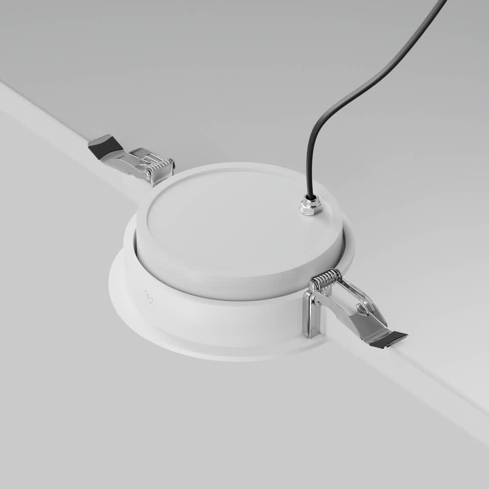 Бяла LED луна Maytoni Lens DL105-12W3K-W, монтажни пружини и захранващ модул