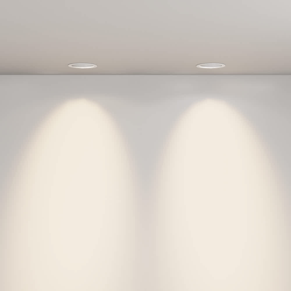 Бяла LED луна Maytoni Lens DL105-12W3K-W, светлинно разпределение върху стена