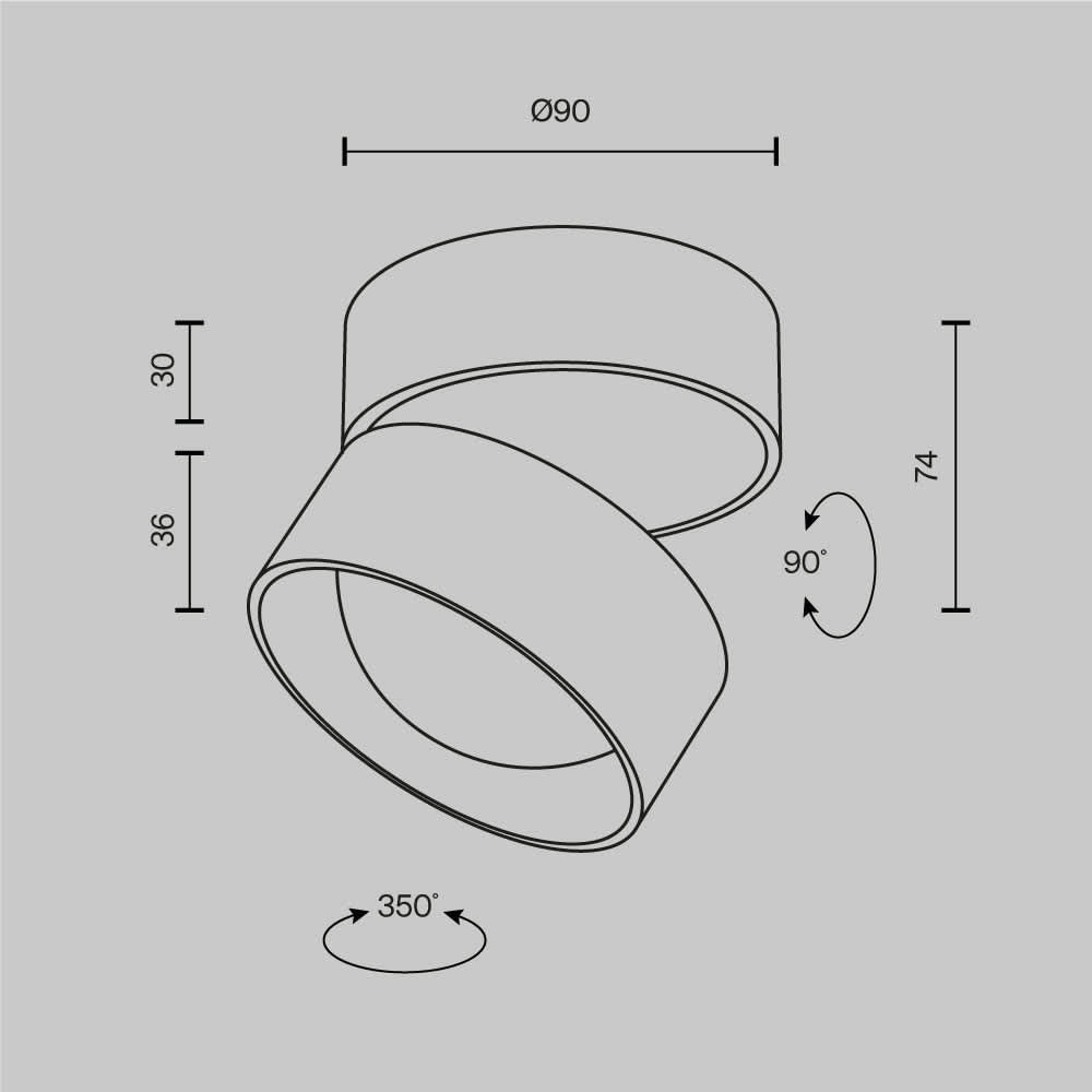 Бяла LED луна Maytoni Lens C220CL-12W3K-W, схема с размери