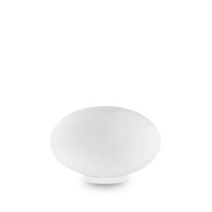 Настолна лампа Ideal Lux Candy TL1 D25 086804 със заоблен бял стъклен дифузер и метални части в никелов цвят
