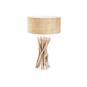 Настолна лампа Ideal Lux Driftwood TL1 129570 с дървени клони и бежов текстилен абажур Ø40 см
