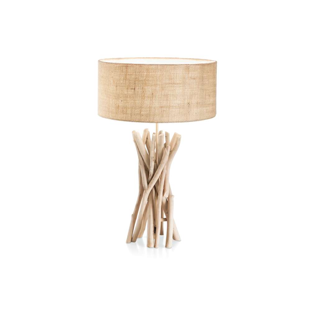 Настолна лампа Ideal Lux Driftwood TL1 129570 с дървени клони и бежов текстилен абажур Ø40 см