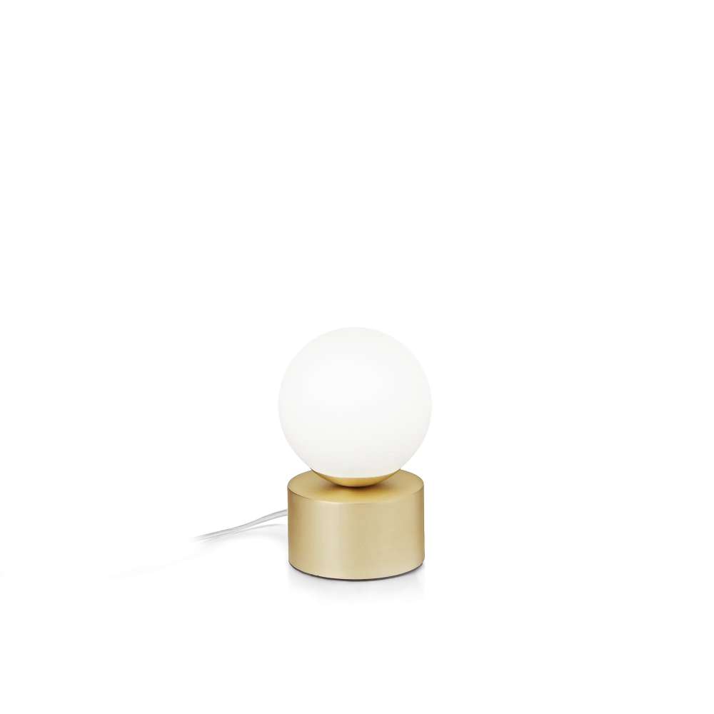 Ideal Lux Perlage TL01 292458 - настолна лампа с бяло матирано стъкло и метал в цвят месинг, общ изглед