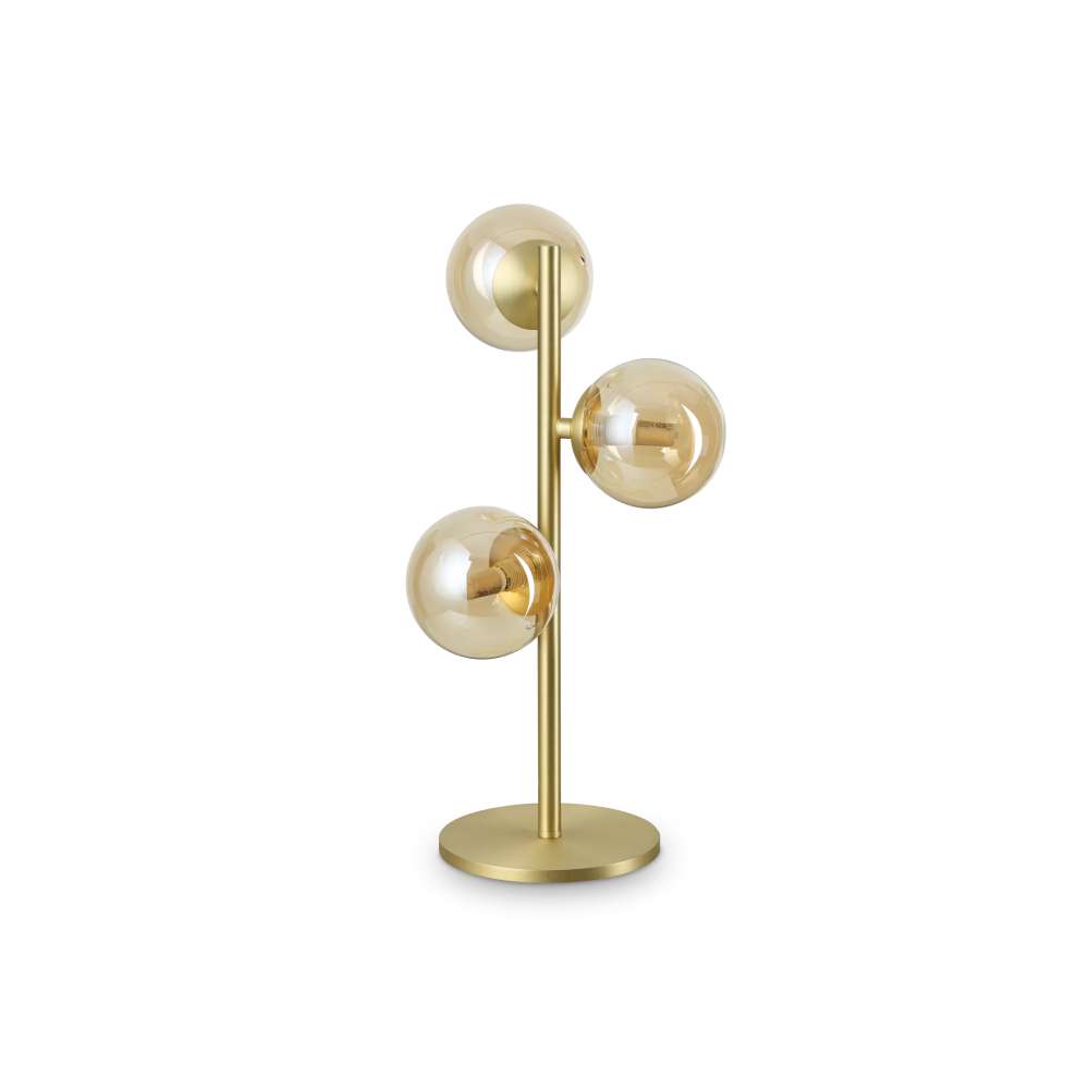 Ideal Lux Perlage TL03 322759 - настолна лампа с кехлибарено стъкло и метал в цвят месинг, общ изглед