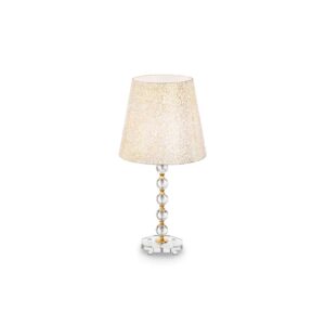 Настолна лампа Ideal Lux Queen TL1 Big 077758 с кристална основа и бяло-златист абажур на бял фон