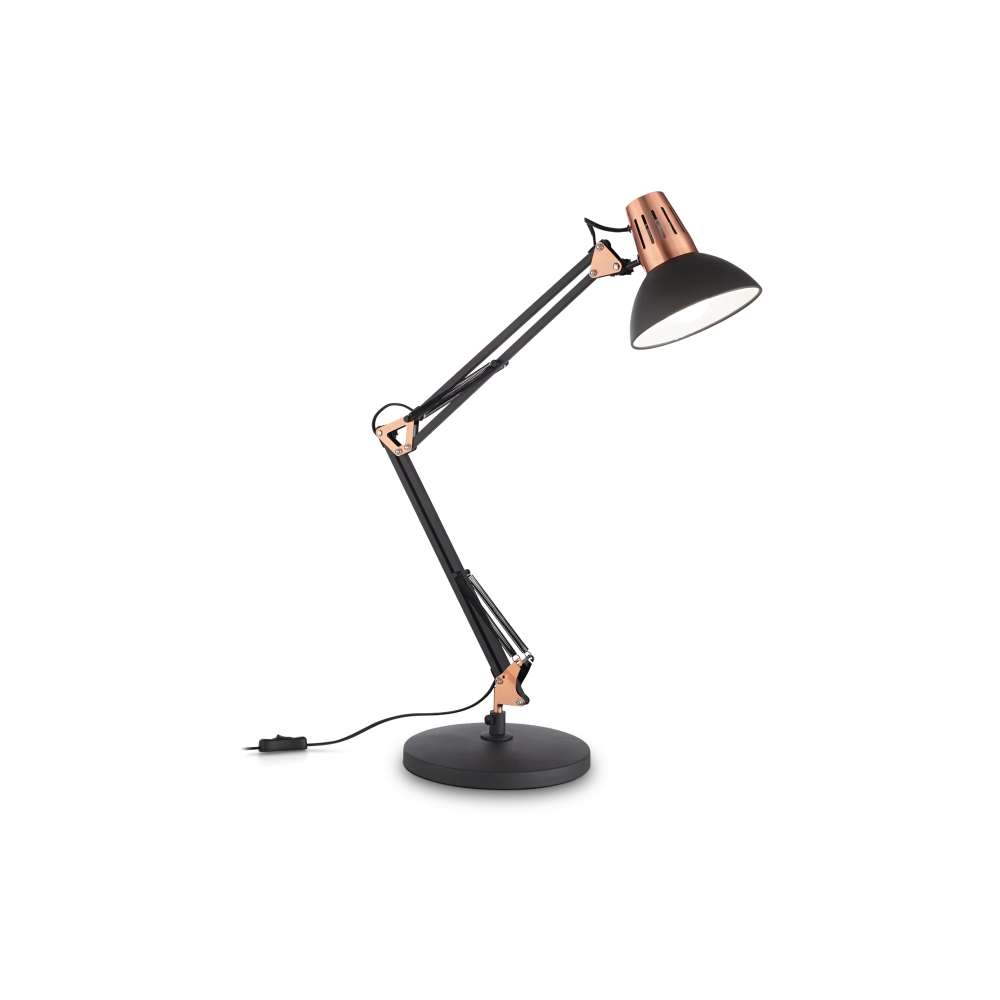 Настолна лампа Ideal Lux Wally TL1 061191 E27 черна с детайли в меден цвят