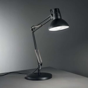 Черна настолна лампа Ideal Lux Wally TL1 върху бюро в интериор