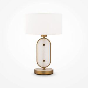 Настолна лампа Maytoni Marmo MOD099TL-01G с бял текстилен абажур и овален алабастров елемент