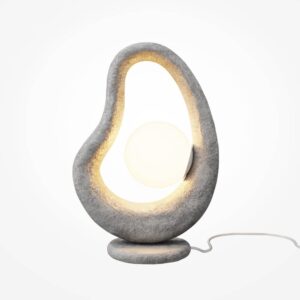 Сива настолна лампа Maytoni Opus MOD380TL-01GR с бял стъклен дифузер на бял фон