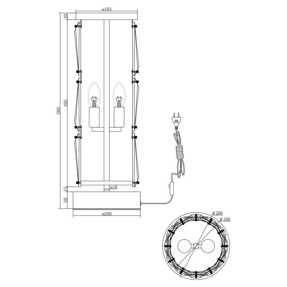 Maytoni Puntes MOD043TL-02G - схема с размери