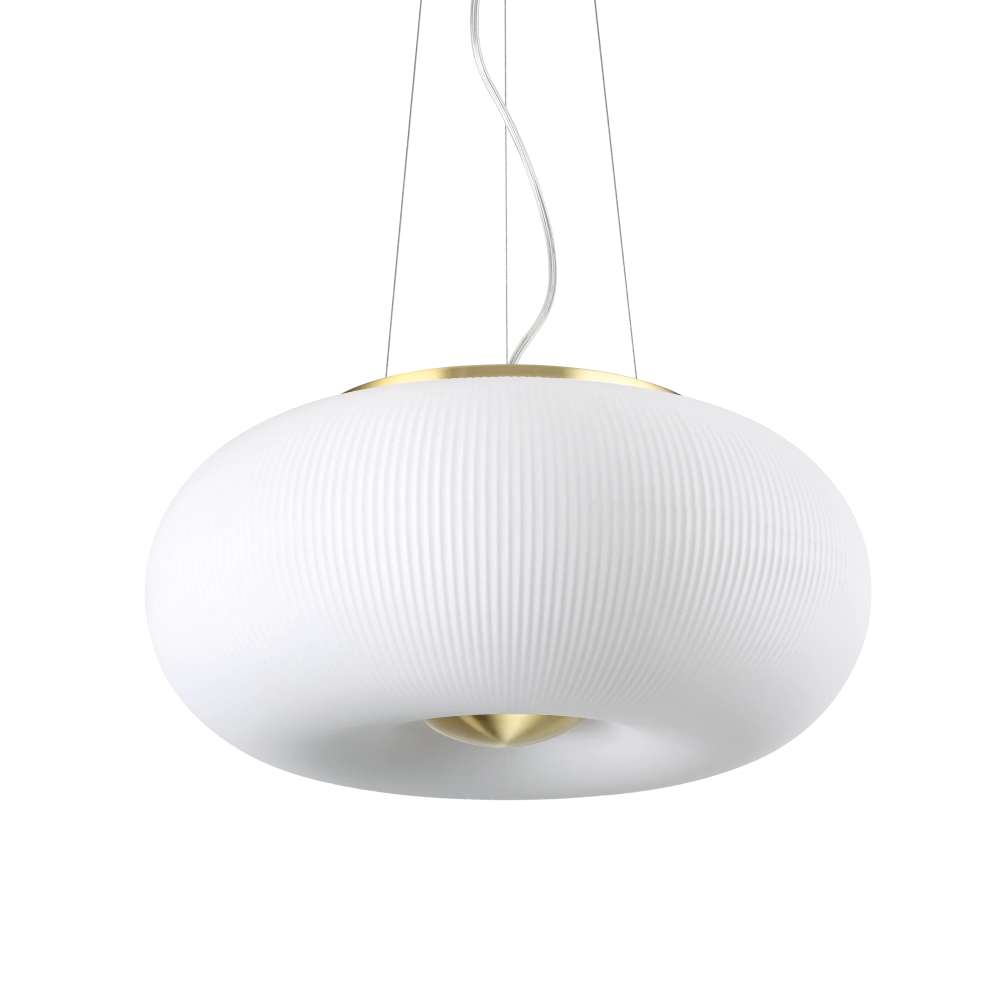 Пендел Ideal Lux Arizona SP3 214474 с бял стъклен абажур Ø40 см и метална рамка с месингово покритие