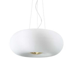 Ideal Lux Arizona SP5 214481 с бял релефен абажур Ø52 см и окачване към кръгла таванна розетка