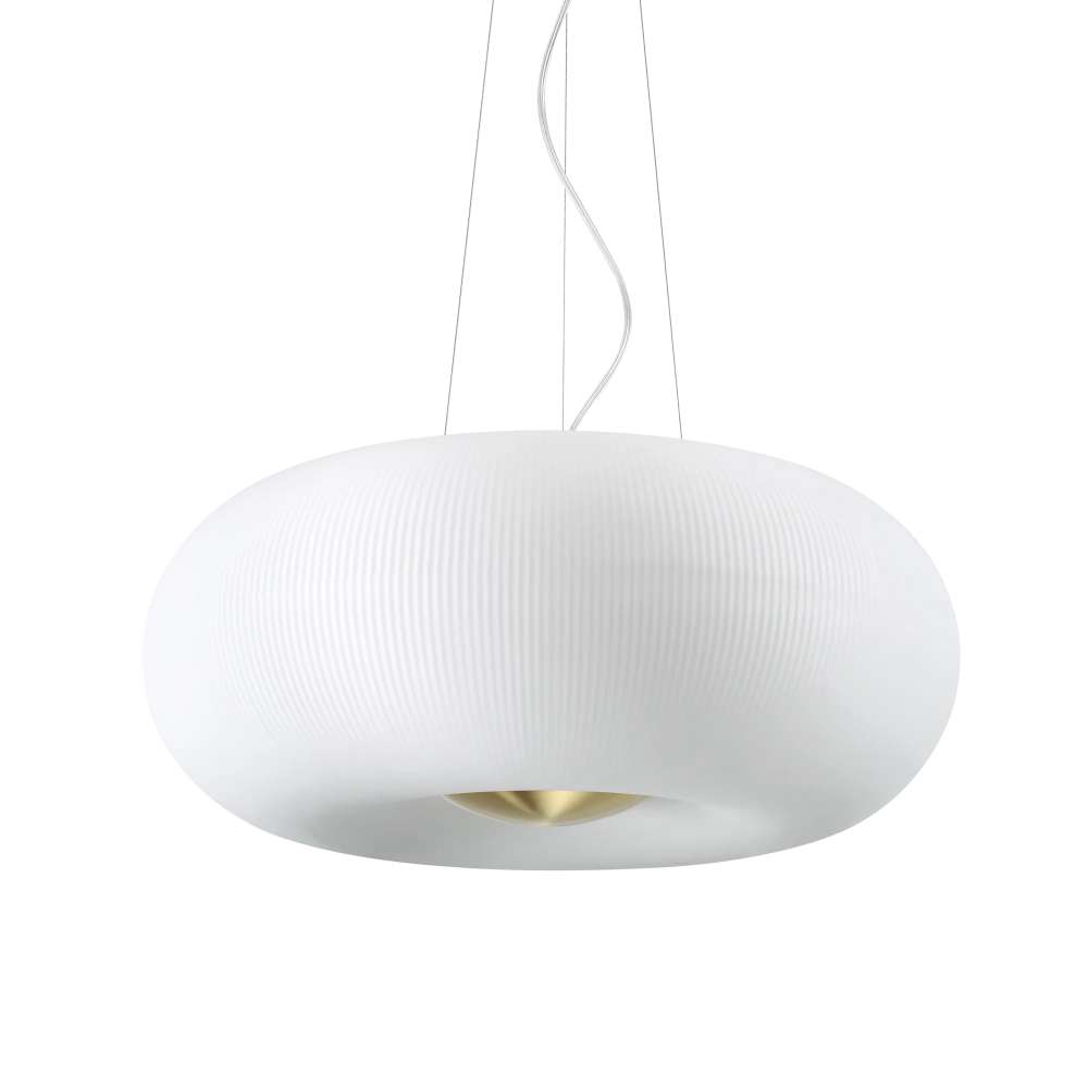 Ideal Lux Arizona SP5 214481 с бял релефен абажур Ø52 см и окачване към кръгла таванна розетка