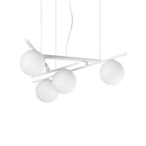 Пендел Ideal Lux Atlas SP4 BIANCO 352046 с бял цвят на металните рамена и 4 бели стъклени сфери