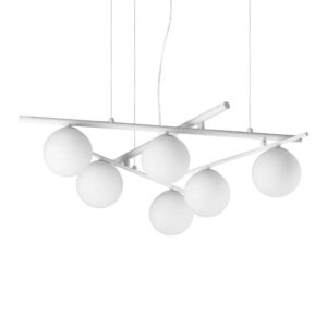 Пендел Ideal Lux Atlas SP6 BIANCO 352053 с бял цвят на металните рамена и 6 бели стъклени сфери