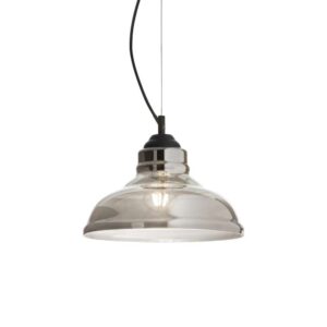 Пендел за кухня Ideal Lux Bistro' SP1 Plate 112343 с плитък опушен стъклен абажур