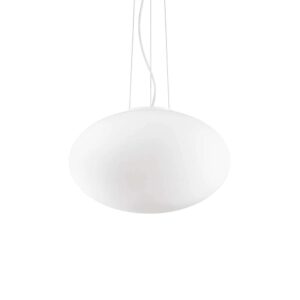 Пендел Ideal Lux Candy SP1 D40 086736 със заоблен бял стъклен дифузер и метални части в никелов цвят