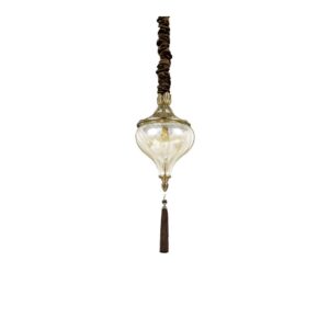 Пендел Ideal Lux Harem SP1 115979 в месингов цвят с кехлибарено стъкло и пискюли на бял фон