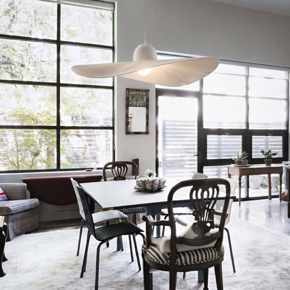 Пендел Ideal Lux Madame SP1 в цвят слонова кост над трапезна маса