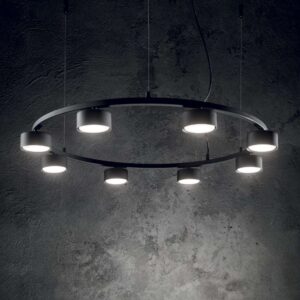 Пендел Ideal Lux Minor Round SP8 с осем светлинни източника в работен режим