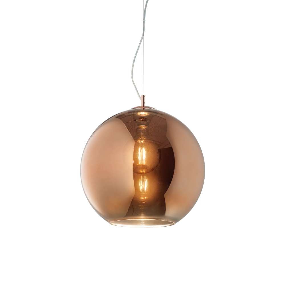 Пендел Ideal Lux Nemo SP1 D30 RAME 111902 с абажур от стъкло в меден цвят Ø30 см