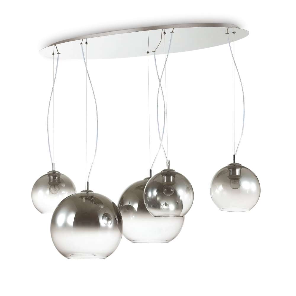 Пендел Ideal Lux Nemo SP5 CROMO SFUMATO 138305 с пет стъклени сфери върху продълговата основа за таван