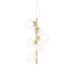 Ideal Lux Perlage SP06 283821 - пендел с бяло матирано стъкло и метал в цвят месинг, общ изглед