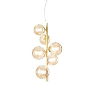 Ideal Lux Perlage SP06 317793 - пендел с кехлибарено стъкло и метал в цвят месинг, общ изглед