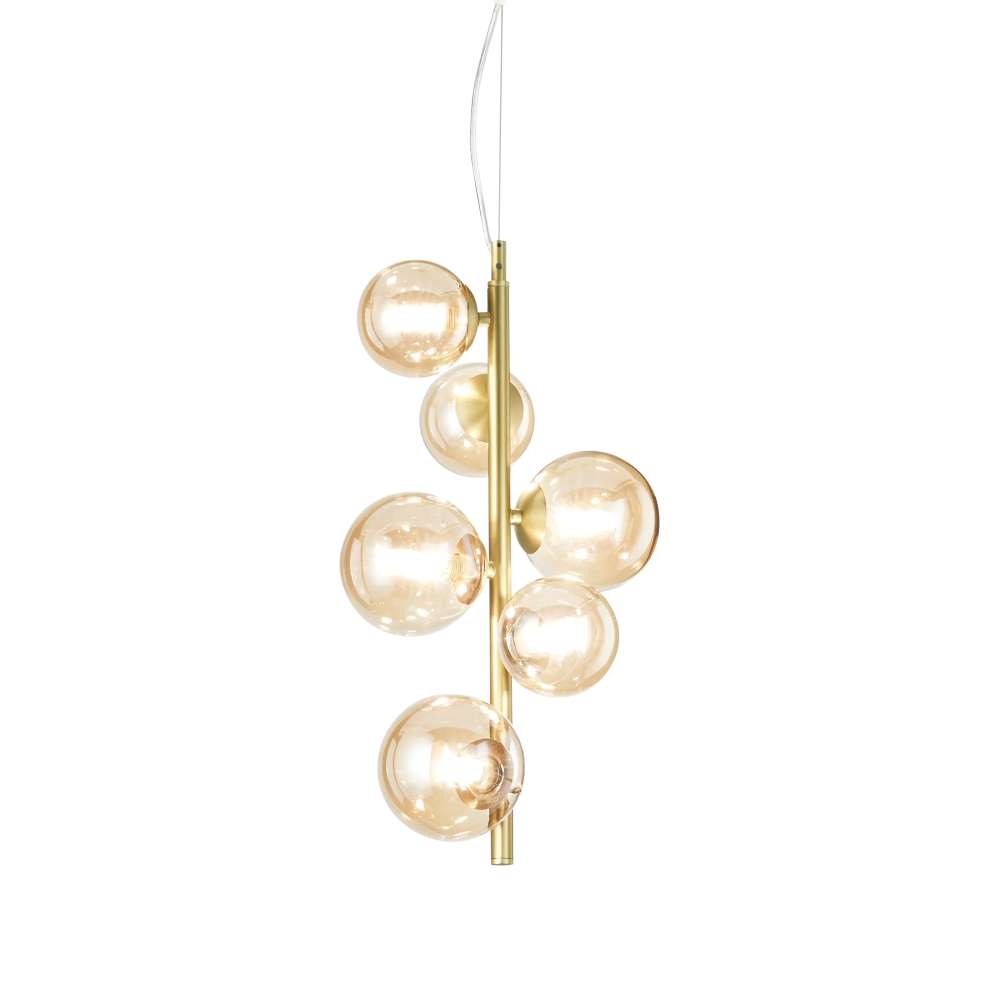 Ideal Lux Perlage SP06 317793 - пендел с кехлибарено стъкло и метал в цвят месинг, общ изглед