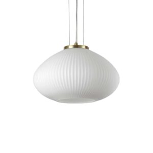 Пендел Ideal Lux Plisse SP1 D35 264547 с бяло релефно стъкло и месинг на бял фон