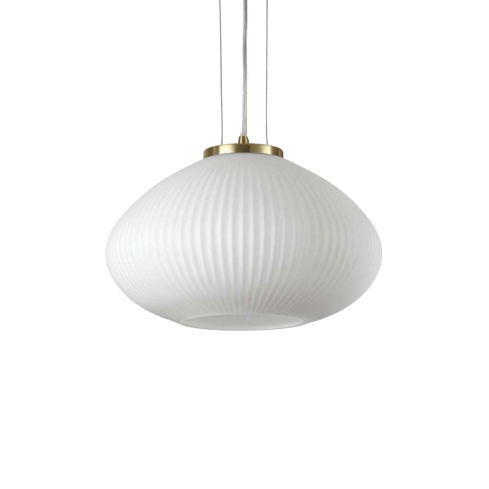 Пендел Ideal Lux Plisse SP1 D35 264547 с бяло релефно стъкло и месинг на бял фон