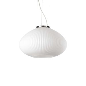 Пендел Ideal Lux Plisse SP1 D35 285184 с бяло релефно стъкло и хром на бял фон