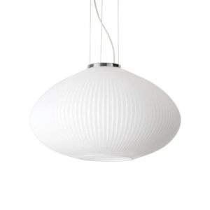 Пендел Ideal Lux Plisse SP1 D45 264523 с бяло релефно стъкло и хром на бял фон
