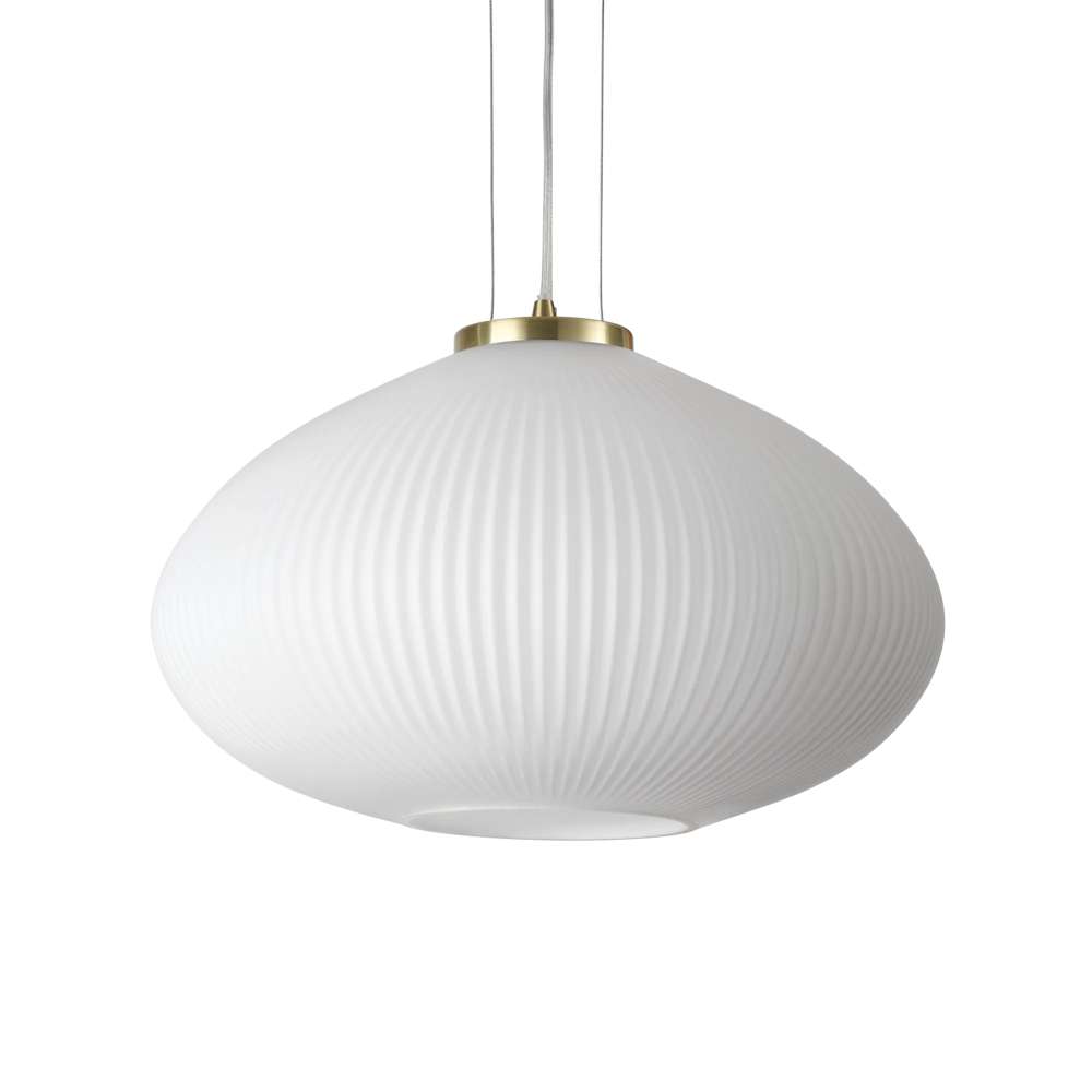 Пендел Ideal Lux Plisse SP1 D45 285191 с бяло релефно стъкло и месинг на бял фон