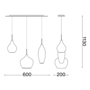 Схема с размери на пендел Ideal Lux Soft SP3 111858