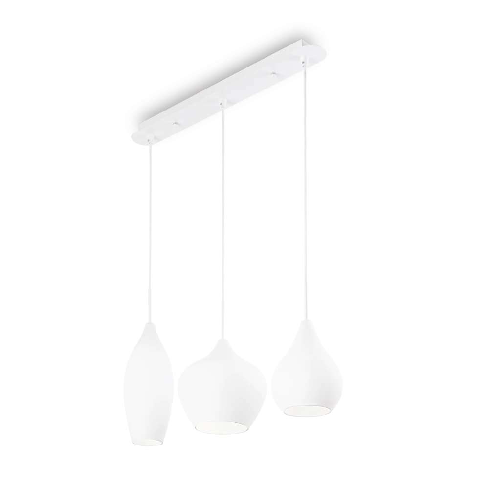 Бял пендел за трапезария Ideal Lux Soft SP3 111858 с три бели стъклени абажура в редица