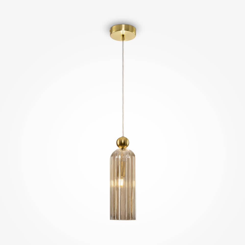 Пендел Maytoni Antic MOD302PL-01CG със златисто окачване и рифеловано стъкло в цвят коняк