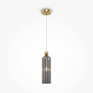 Пендел Maytoni Antic MOD302PL-01GR със златисто окачване и рифеловано сиво стъкло